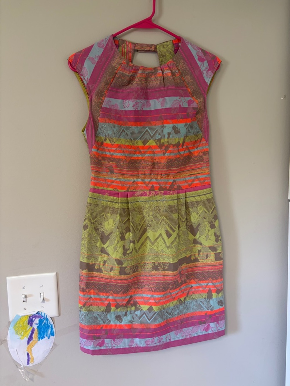 Y2K Neon Conch Cocktail Dress Cap Sleeve  with Keyhole Size Small Vintage